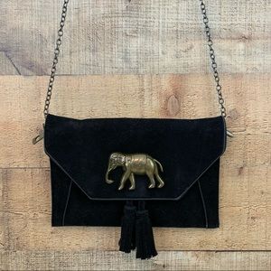 Boho Black Suede Elephant Crossbody Purse